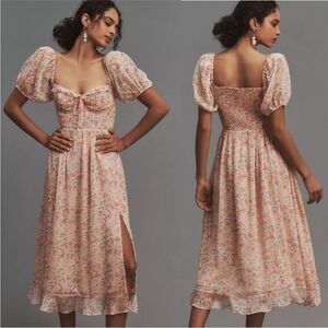 New Anthropologie ASTR The Label Lunaria Pleated Floral Orange Midi Dress